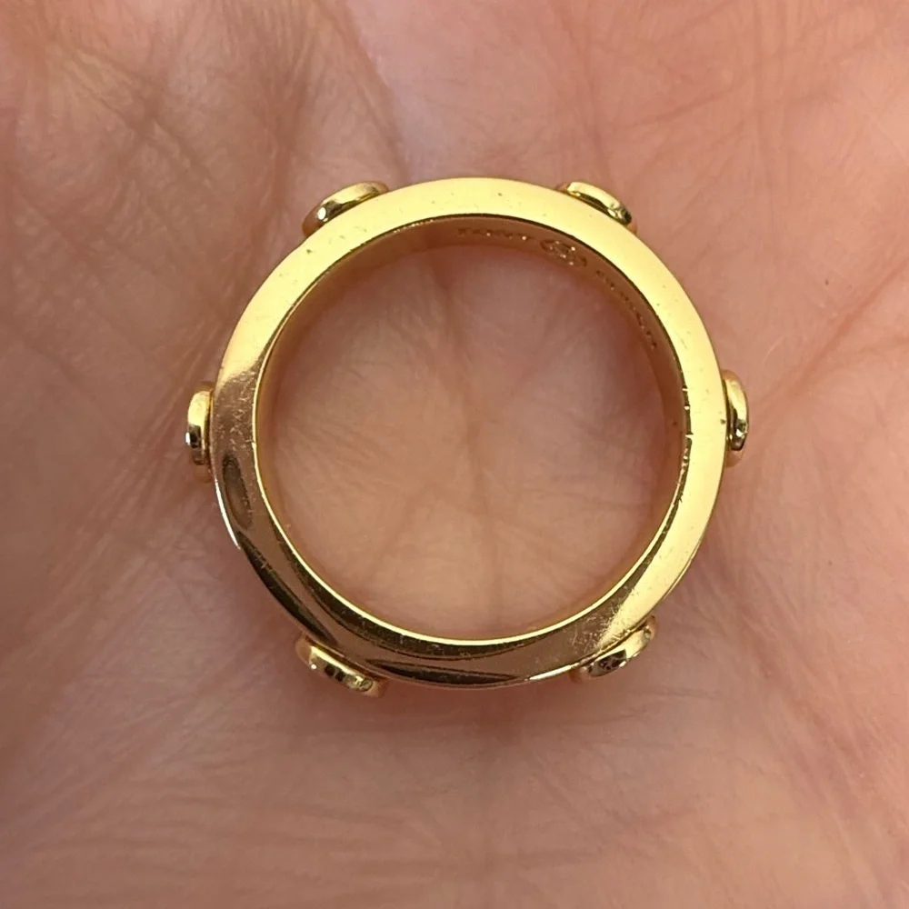 Tory Burch Gold Crystal Icon Pave Logo Ring - Size 6.5 - NWOT - MSRP $150
